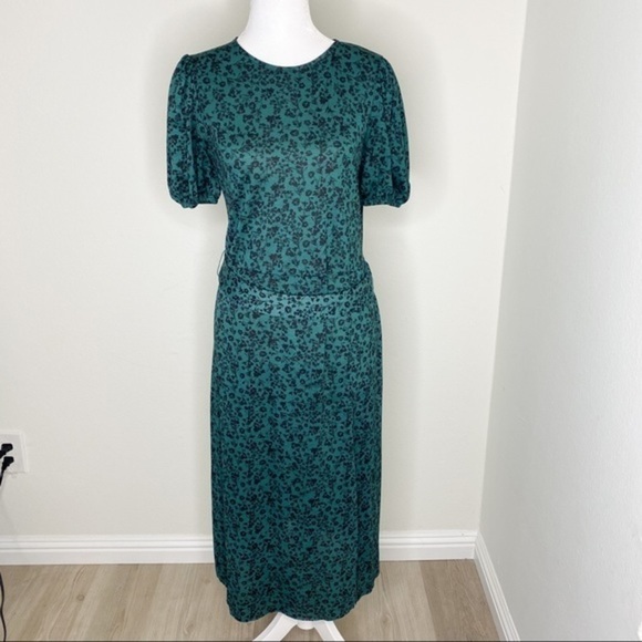 Zara green floral puffy sleeves midi dress - Picture 2 of 10